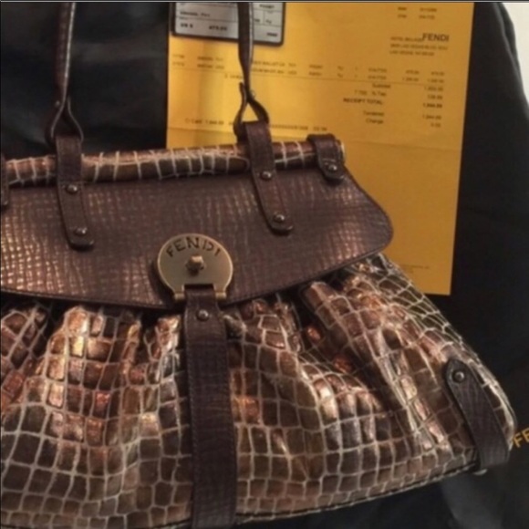 💯Authentic Fendi Metallic Croc Print on Canvas - Picture 2 of 7